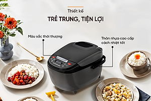 Nồi cơm điện tử 1.8L Sunhouse SHD8909B - 6 chế dộ, giữ ấm 12 tiếng - Mâm nhiệt lớn, cơm dẻo, chín đều - Hàng chính hãng