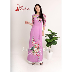 Áo dài Thúy Kiều in 3D lụa Nhật màu tím nhạt hoa hồng K14