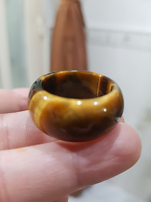 Nhẫn Nam Đá Mắt Hổ Vàng Nâu Tiger Eyes Tự Nhiên đậm bóng đẹp mới ni 20mm x Cao 12mm / 11mm dầy 4mm nam mệnh Kim mệnh Thổ mệnh Thủy đeo ni 20mm rẻ đẹp ạ