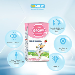 Sữa Tiệt Trùng Có Đường VPMilk Grow+ Vị Dâu Hộp 110ml (Thùng 48 Hộp)