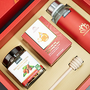 Set quà tặng, hộp quà tặng saffron mật ong đông trùng hạ thảo và táo đỏ / kỷ tử Kingdom Herb chính hãng (tặng kèm 1 que lấy mật + 1 bình thuỷ tinh + 1 thiệp chúc + 1 túi giấy)