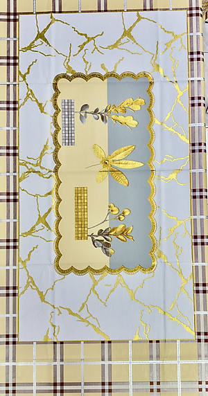 Khăn trải bàn W.751 caro - nhũ vàng 90 x 150 cm, không thấm nước, dễ làm sạch