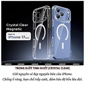 ốp lưng chống sốc sạc từ tính nam châm màng bảo vệ viền camera trong suốt cho iPhone 17 Pro Max / 17 Air / iP 17 Pro / 17 hiệu Likgus Lin Camshield Magnetic N52 - Chống sốc 2m, túi khí ẩn 4 góc, chống va đập, độ trong full HD - Hàng nhập khẩu
