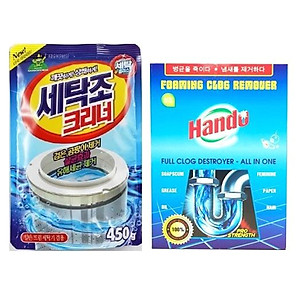 Combo gói bột tẩy vệ sinh lồng máy giặt Hàn Quốc 450g Kèm Bột thông cống Hando 100g xuất khẩu