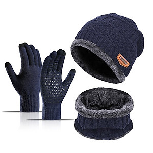 Mũ len nam nữ trùm đầu kèm khăn quàng cổ và găng tay ấm áp thời trang mùa đông