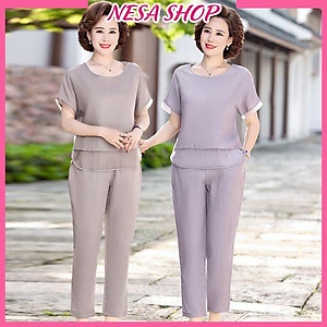 Đồ bộ trung niên tay ngắn cho Bà cho Mẹ, chất liệu Đũi mát mẻ, thấm hút mồ hôi, đồ bộ mặc nhà NeSa Shop ĐBH.27