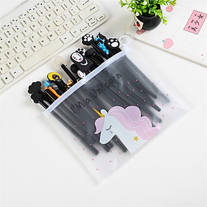 Bộ bút vô diện 10 chiếc đen ngộ nghĩnh đáng yêu tặng kèm túi zip