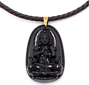 [Tuổi Mùi, Thân] Dây Chuyền Mặt Phật Đại Nhật Như Lai Thạch Anh Đen 5cm + Dây Da - Mặt Size Lớn - Tặng Kèm Móc Inox - May Mắn - Bình An