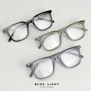 Gọng Kính Cận, Kính Giả Cận Nam Nữ Cao Cấp, Gọng Nhựa Cốt Thép, Mắt Vuông To Trơn, Đen, Xanh Lá, Xám Trong - BLUE LIGHT