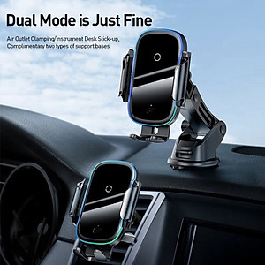 Đế Sạc Không Dây Trên Xe Hơi Siêu Nhanh Công Suất 15W Có Thể Gắn Cửa Gió Hoặc Hút Chân Kính Chính Hãng Baseus