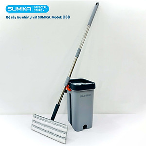 Bộ cây lau nhà SUMIKA C38, thùng lau nhà 2 ngăn tự vắt thông minh, chổi lau sàn nhà 360 độ, 2 bông lau, 1 móc treo cây lau sàn