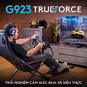 Bộ vô lăng & bàn đạp chơi game đua xe Logitech G923 - Phản hồi lực TRUEFORCE, tay cầm bọc da cao cấp, tương thích PS5, PS4, PC, Mac - Hàng Chính Hãng