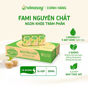 Thùng Sữa đậu nành Vinasoy Fami nguyên chất (200ml x 36 Hộp)