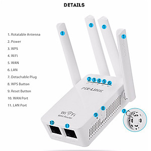 Kích sóng wifi tốc độ cao 4 râu 300M PIX LINK LV-WR09 thiết bị kích sóng phủ rộng giải pháp cho mạng yếu, kết nối đến 50M cực nhanh, cài đặt dễ dàng - Hàng chính hãng