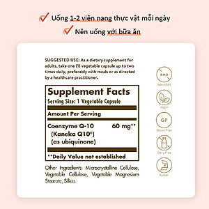 NHẬP KHẨU USA CHÍNH HÃNG - Viên uống điều hòa huyết áp, giảm nguy cơ tai biến, giảm cholesterol trong máu Solgar Vegetarian CoQ-10 60 mg