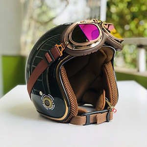 Mũ bảo hiểm xe máy 3/4 RONA R8 kèm kính phi công viền đồng cao cấp chính hãng