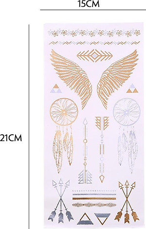 Combo 8 tờ hình xăm dán nhũ ánh kim nghệ thuật 3D họa tiết henna 21*15cm