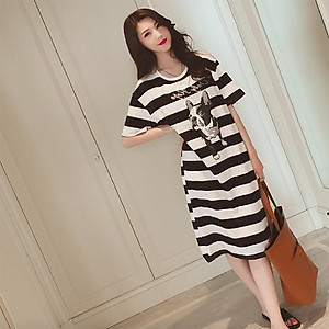 Đầm Dài Sọc Trắng Đen Hình Cún Lovemom