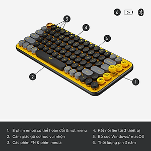 Bàn phím cơ không dây bluetooth | USB Logitech POP KEYS - với 8 phím emoji có thể điều chỉnh, switch tactile, kết nối 3 thiết bị - Hàng chính hãng