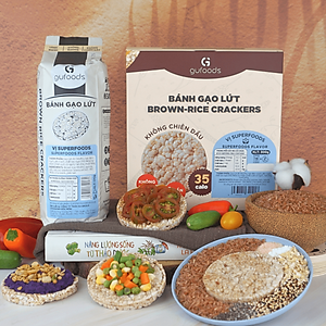 Bánh gạo lứt GUfoods (510g) - Không chiên dầu, Không đường, Từ gạo và ngũ cốc nguyên hạt, Lành mạnh, Phù hợp Eat clean, Ăn vặt healthy, Thực dưỡng, Tập gym, Thuần chay, Đa dạng hương vị