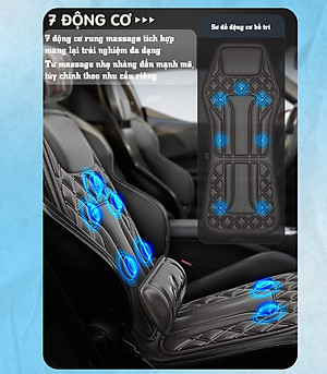 Nệm (đệm) massage ô tô cao cấp Nikio NK-150 - Con lăn 3D xoa bóp cổ vai gáy, kết hợp nhiệt nóng sưởi ấm lưng, cổ và rung toàn thân tạo cảm giác thư giản, túi khí nâng đỡ cột sống lưng