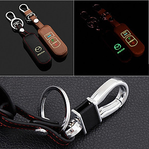 Cho xe Mazda, bao da chìa khóa 2 nút dạ quang kiêm móc khóa chất liệu da, Inox MIHOCO Mazda 2N, Hàng chính hãng