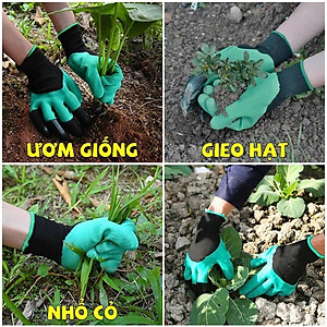 Găng tay làm vườn có móng vuốt để cào ,bới đất ,chăm sóc cây , chống thấm nước , bảo vệ tay khỏi đất bẩn ,các hóa chất từ phân bón , thuốc trừ sâu , diệt cỏ  tránh  tổn thương do va chạm với vật sắc nhọn , cành cây, co giãn đàn hồi tốt , dễ vệ sinh