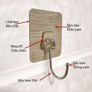 Móc Dán Tường Inox 304 Loại 1 Chân Chịu Lực Đến 20kg Kèm Miếng Dán Tráng Bạc Siêu Dính, Móc Dán Chịu Lực Loại Tốt