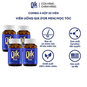 [Tặng Hộp 15v] Combo 4 Hộp 30v - Viên Uống Mọc Tóc Qik Hair For Men Ecogreen Giảm Rụng Tóc Cho Nam