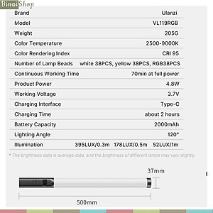 Ulanzi VL119 RGB - Đèn LED Cầm Tay, Dải Nhiệt Màu Rộng, Hỗ Trợ 20 Hiệu Ứng Cho Youtube,  Phát Trực Tiếp, Review Sản Phẩm- Hàng chính hãng