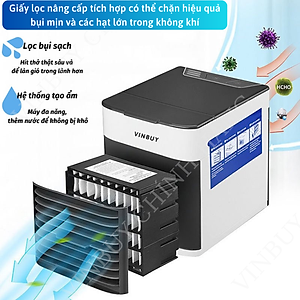 Quạt điều hòa mini hơi nước làm mát không khí nhỏ gọn để bàn, nhiều chế độ làm mát, có khay chứa đá, công suất lớn, quạt êm không gây tiếng ồn - Hàng chính hãng - VinBuy
