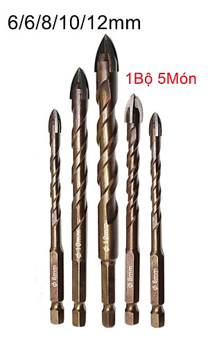  Mũi khoan đa năng khoan gốm sứ tường, 1 Bộ 5 món 6/6/8/10/12mm