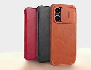 Bao da dành cho iPhone 15 Pro Max, 15 Pro hàng chính hãng Nillkin QIN có nắp trượt bảo vệ camera - Hàng nhập khẩu