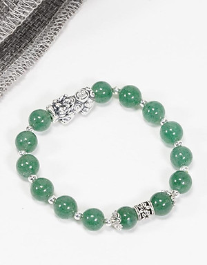 Vòng Thạch Anh Dâu Xanh Phối Tỳ Hưu Bạc (8mm) Ngọc Quý Gemstones