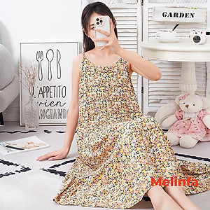 Váy ngủ hai dây nữ vải Cotton lanh lụa mềm mịn thoáng mát, đầm ngủ mặc nhà nữ suông rộng mã V0278
