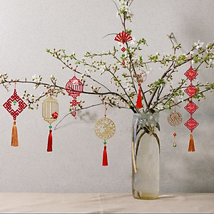 Combo 6D - Bộ 6 dây treo trang trí Tết Khai Lộc Hoàng Kim màu đỏ, trang trí mai, đào