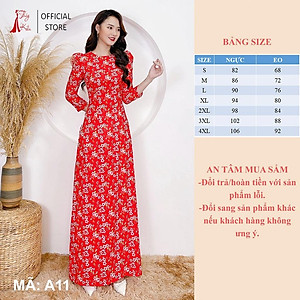 Áo dài cách tân hoa nhí nữ thiết kế cổ tròn tay bồng đẹp may sẵn A11 Thúy Kiều mềm mại co giãn