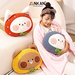 Chăn Gối Văn Phòng Kiểu Mèo Dâu Tây Cao Cấp Có Chăn Đi Kèm Dùng Làm Quà Tặng Cho Bạn Bè Người Thân Có Thể Tựa Đầu, Tựa Lưng Và Ngủ Tại Văn Phòng