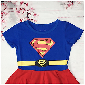 Đầm siêu nhân supergirl bé gái kèm áo choàng từ 9-27kg- thun cotton thấm hút mồ hôi, hình không bong tróc - Kiến Lửa
