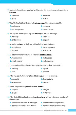 Bài Tập Từ Đồng Nghĩa, Trái Nghĩa Tiếng Anh (Ôn Thi Vào Lớp 10 Và 10 Chuyên)