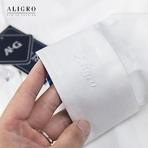 ÁO SƠ MI NAM TRẮNG DÀI TAY PHỐI CỔ XANH ALIGRO DÁNG SLIMFIT MÃ ALGS194