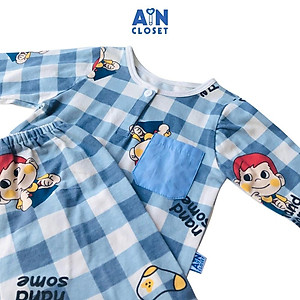 Bộ quần áo dài bé trai họa tiết Caro xanh thun cotton - AICDBT5UEJFL 