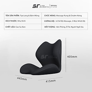 Bộ Gối Lót Mông Và Tựa Lưng Massage Chườm Nóng Cao Su Non Văn Phòng Ô Tô, Đệm Lưng Chống Gù, Giảm Đau Cột Sống - Sairui
