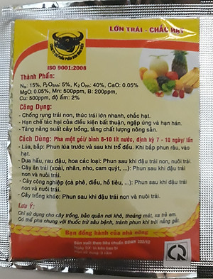 Phân bón lá đầu trâu MK NPK 15-5-40 giúp lớn trái - chắc hạt - cây khỏe