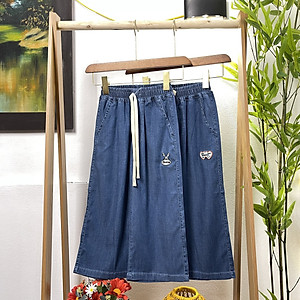 Quần bò giấy cho bé gái ồng sớ size đại 5-10 tuổi thêu thỏ và chữ Bmo vải mỏng mềm mại thời trang mặc được cả 4 mùa