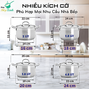 Bộ nồi Fivestar inox 304 bếp từ 3 đáy 4 món FS08-CV tặng bộ thau rổ- Hàng Chính hãng