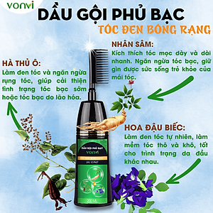 Dầu gội phủ bạc VONVI giúp tóc đen tự nhiên bóng rạng sau 10 phút với thiết kế lược chải đen tóc thông minh, không xót, không làm đen da đầu 200 ml