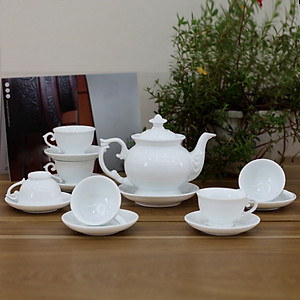 Bộ ấm chén men trắng Cát Tường  - bộ bình trà, bình uống trà cao cấp