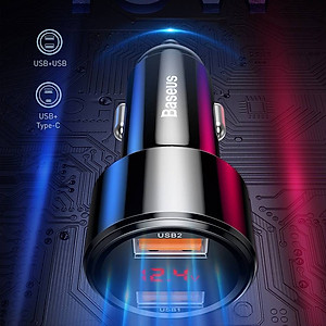 Tẩu củ sạc nhanh đa năng dành cho xe hơi / ô tô 2 cổng USB hiệu Baseus Dual-USB (45W - 6A, Công nghệ sạc nhanh Quick Charge 3.0 / Quick Chagre 4.0, 2 cổng USB Car Charger) - hàng chính hãng