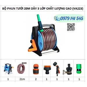 Bộ Vòi Phun Nước Tưới Cây, Rửa Xe VA223 gồm: Vòi Phun Tưới Tăng Áp + Khung Lô Cuốn Ống Dây + Phụ Kiện Khớp nối+ 20-25m Dây Dẫn Nước kết cấu 3 lớp chống xoắn, vòi phun đa năng chất lượng cao/ Hồng Thanh Garden